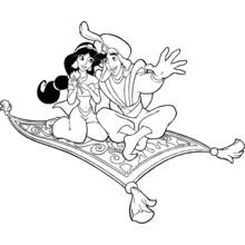 Aladdin and Jasmine on the magic carpet coloring page