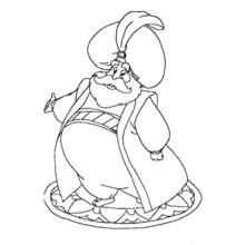 Sultan from Aladdin standing on a rug coloring page