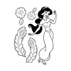 Jasmine dancing with flowers and feathers coloring page
