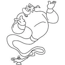 Genie emerging from his magic lamp coloring page