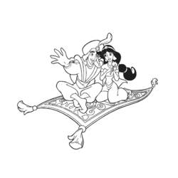Aladdin and Jasmine on the magic carpet coloring page