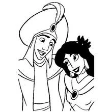 Aladdin and Jasmine smiling together coloring page