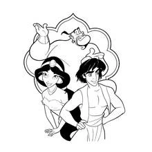 Aladdin, Jasmine and the Genie coloring page