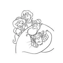 Aladdin, Jasmine, Genie and Rajah together coloring page