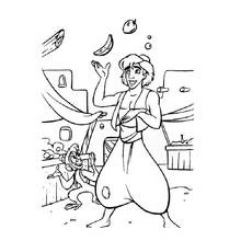 Aladdin juggling fruit at the market with Abu coloring page