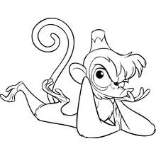 Abu the monkey sitting with curled tail coloring page