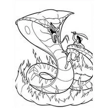 Aladdin fighting Jafar as a giant cobra coloring page