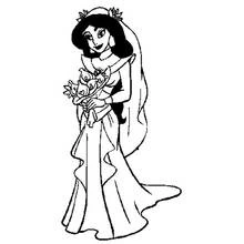 Jasmine dressed as a bride with flowers coloring page