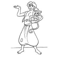 Aladdin holding Abu the monkey coloring page
