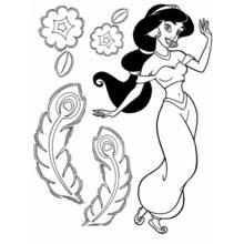 Jasmine dancing with feathers and flowers coloring page