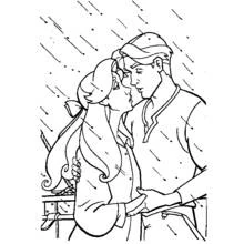 Anastasia and Dimitri sharing a tender moment in the rain coloring page