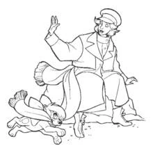 Anastasia man waving with Pooka the dog coloring page
