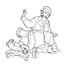 Anastasia sitting on a rock with Pooka the dog coloring page