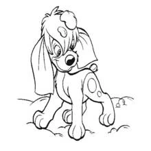 Pooka the spotted puppy sitting coloring page
