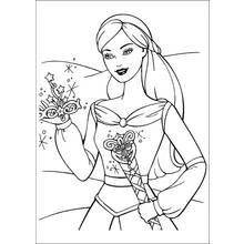 Princess holding a magic wand and mask coloring page