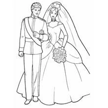 Bride and groom on their wedding day coloring page