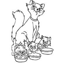 Duchess with her kittens eating coloring page