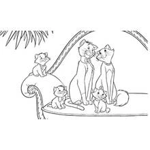 Aristocats family gathered on an ornate sofa coloring page