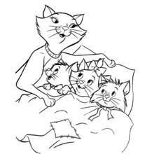 Aristocats family cuddled together in bed coloring page