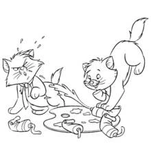 Aristocats kittens playing with paint coloring page