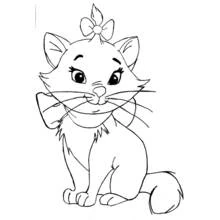 Marie the kitten sitting with a bow coloring page
