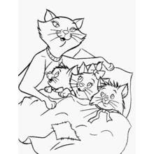 Aristocats family cuddled up in bed coloring page