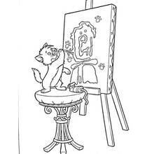 Aristocats kitten painting on an easel coloring page