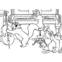 Aristocats jazz band playing music coloring page