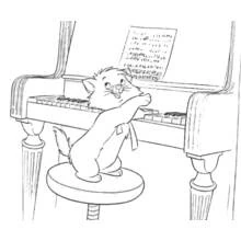 Marie playing the piano coloring page