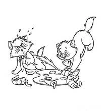 Aristocats kittens playing with paint coloring page