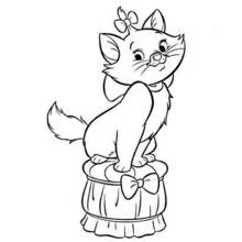 Marie the kitten sitting on a cushioned stool coloring page