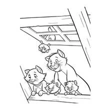 Aristocats family gathered at a window coloring page