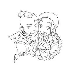 Aang and Katara smiling together coloring page