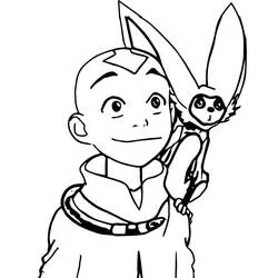 Aang and Momo with sword coloring page