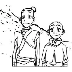 Sokka and Aang standing side by side coloring page