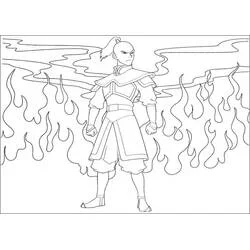 Zuko standing before flames coloring page