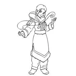 Katara bending water with fur-trimmed outfit coloring page