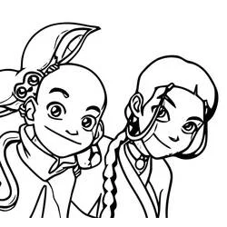 Aang and Katara smiling together coloring page