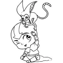 Chibi Aang with Momo on his head coloring page