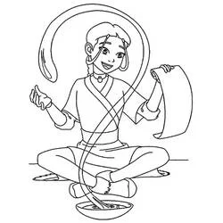 Katara practicing waterbending coloring page