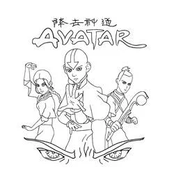 Katara, Aang and Sokka standing together coloring page