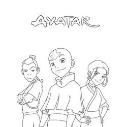 Sokka, Aang and Katara standing together coloring page