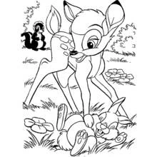 Bambi playing with Thumper and Flower coloring page
