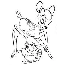Bambi playing with Thumper coloring page