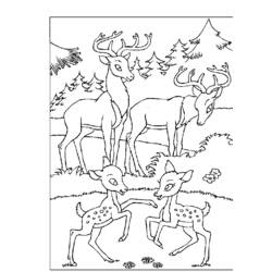 Bambi with father and fawns in the forest coloring page