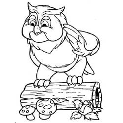 Owl standing on a log coloring page