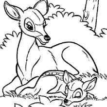 Bambi resting with Faline in the forest coloring page
