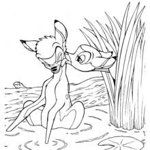 Bambi getting a kiss from Faline coloring page