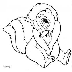 Flower the skunk sitting shyly coloring page