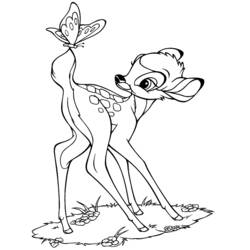 Bambi with a butterfly on his tail coloring page